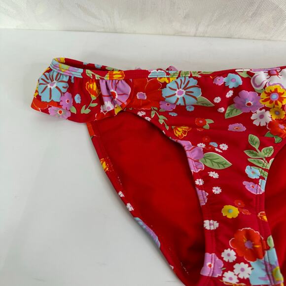 CALIFORNIA SUNSHINE Red Floral Bikini Ruffle Hipster Bottom NWT - Picture 4 of 9